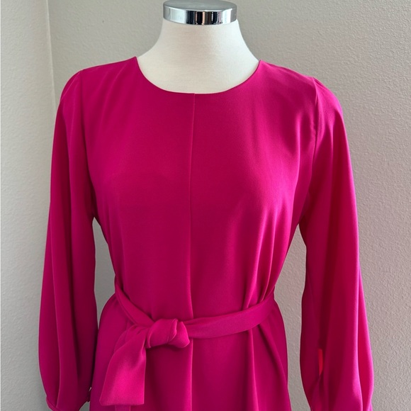 Zara Belted Mini‎ Dress Long Sleeve Tie Waist Lined Fuchsia Pink Size Medium - Picture 5 of 11
